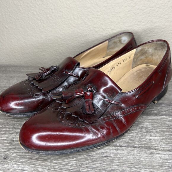 Ferragamo Wingtip Kiltie Tassel Loafer Burgundy Leather Men Size 11.5B Oxblood - Picture 1 of 12